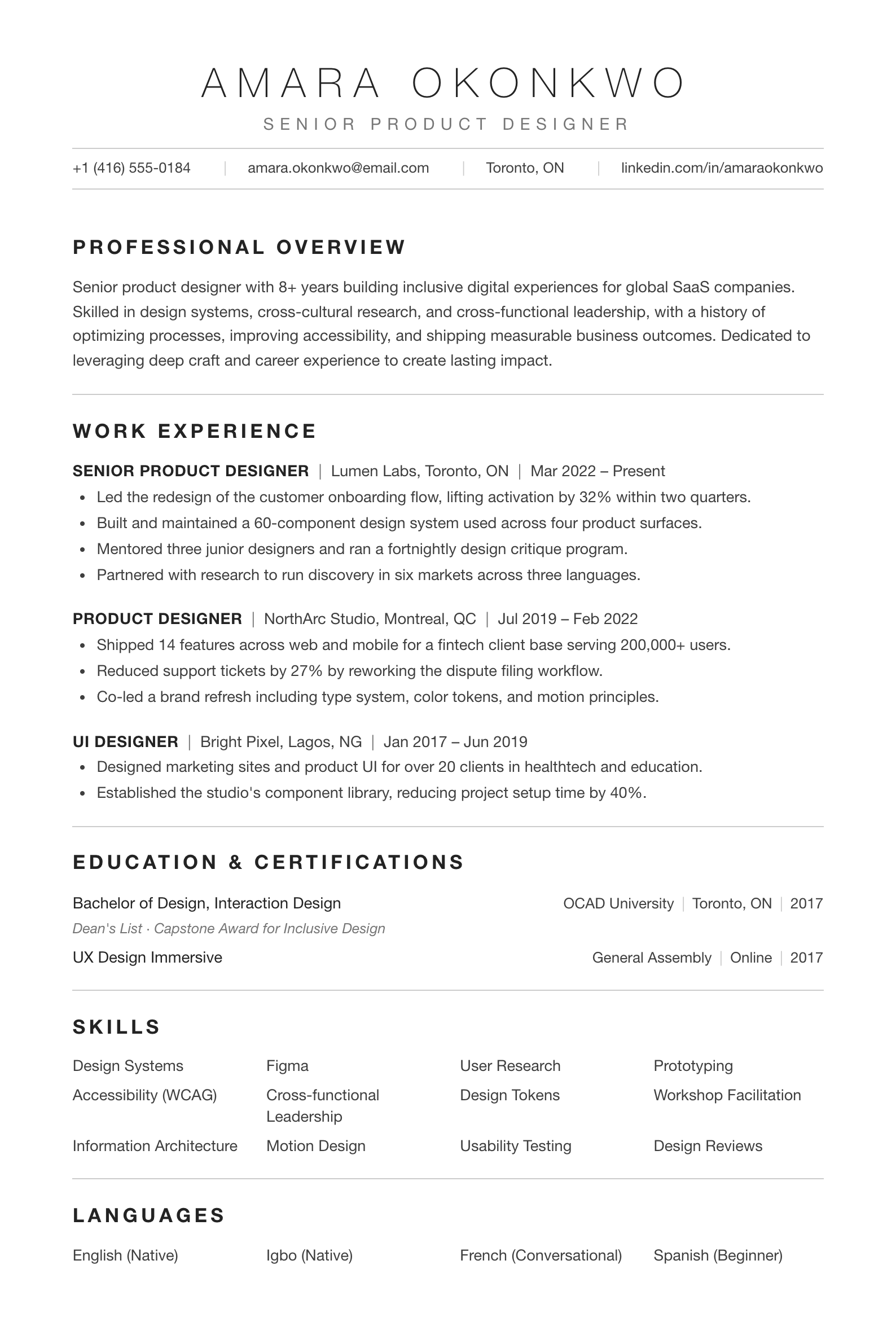 Airy Minimal Canadian resume template preview