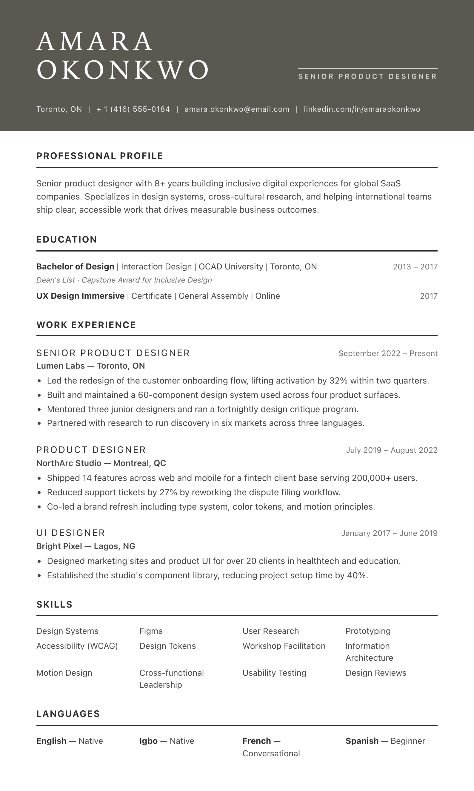 Banner Classic Canadian resume template preview