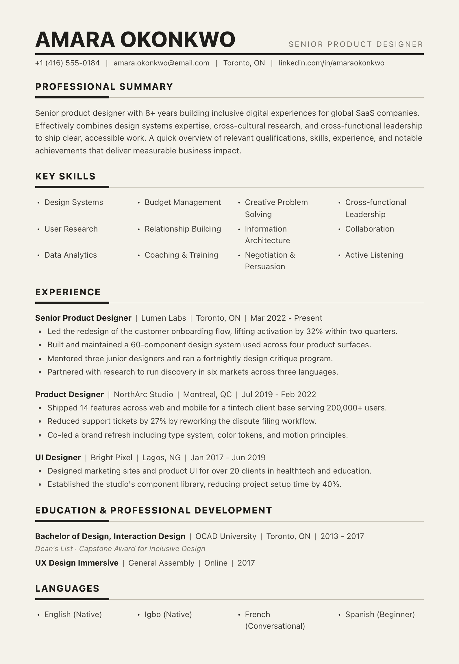 Block Canadian resume template preview