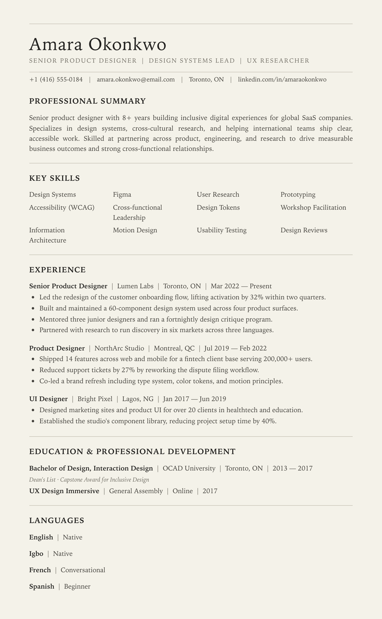 Cream Classic Canadian resume template preview