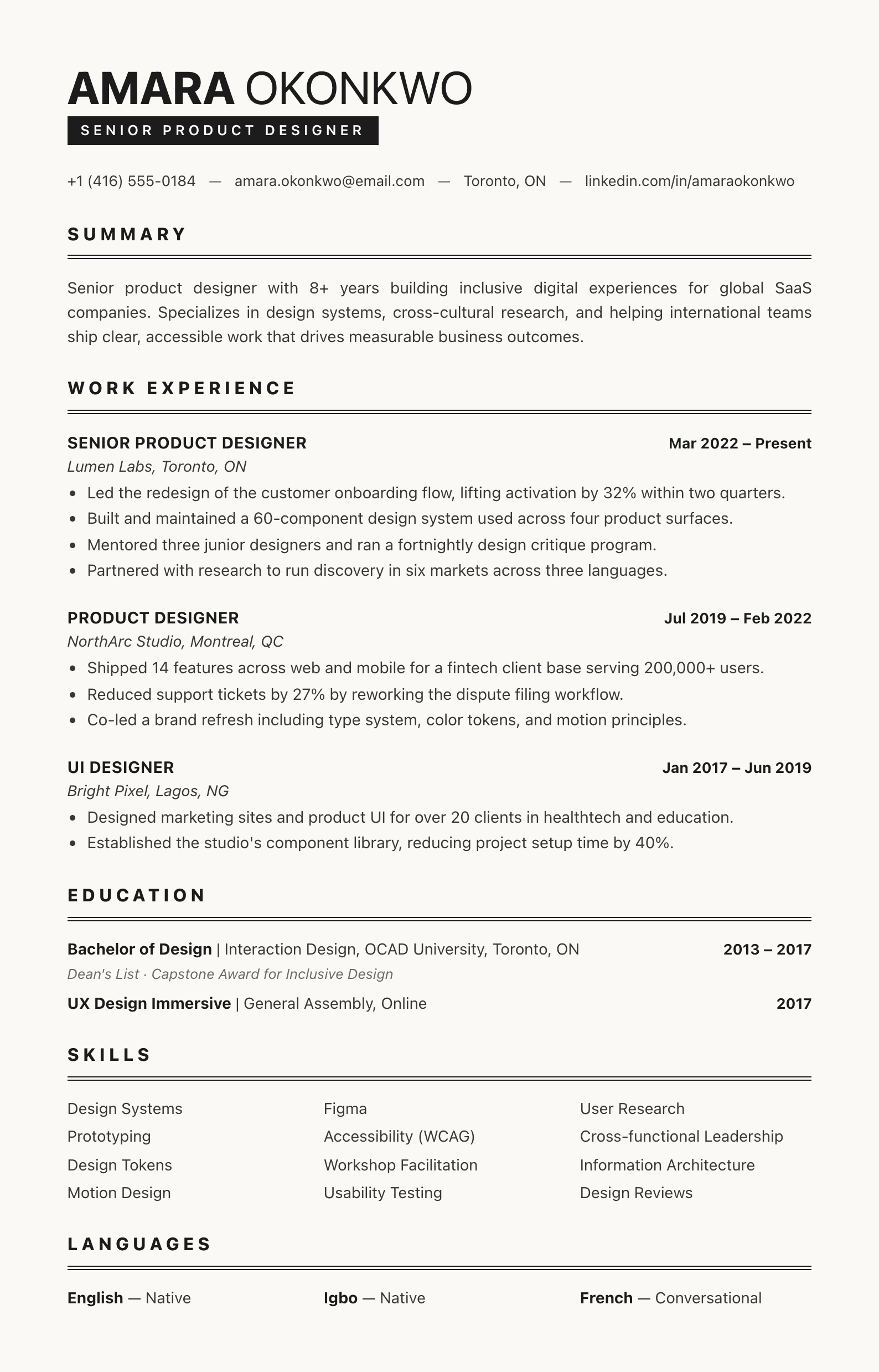 Highlight Tag Canadian resume template preview