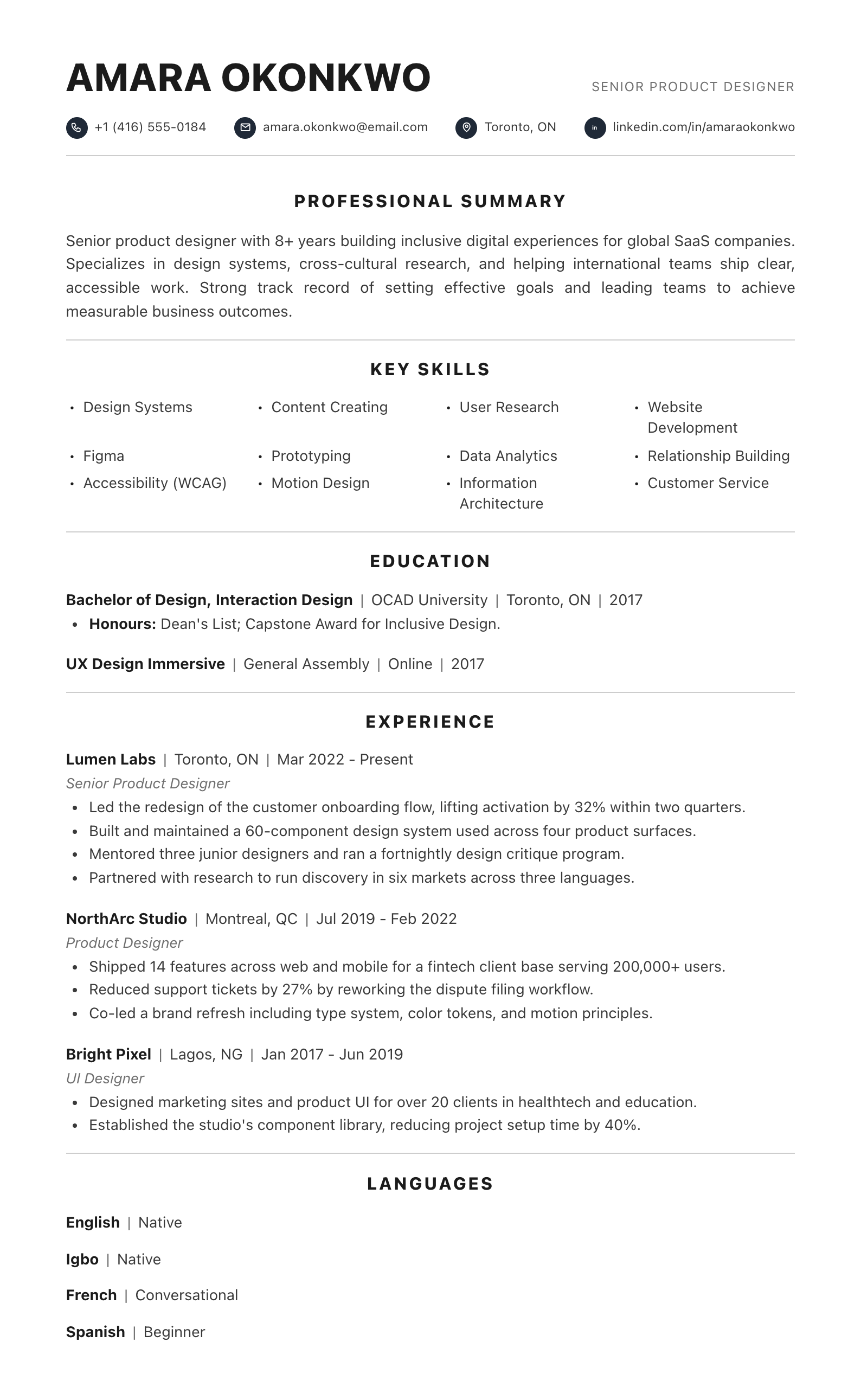 Icon Header Canadian resume template preview