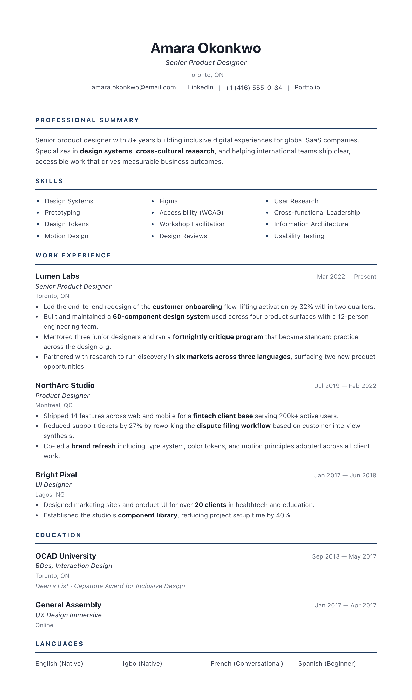 Professional Canadian resume template preview